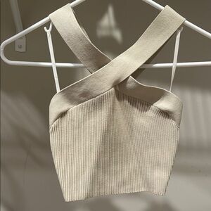 Beige Ribbed Knit Crop Top